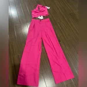 Zara Fuchsia Wide-Leg High-Rise Pants